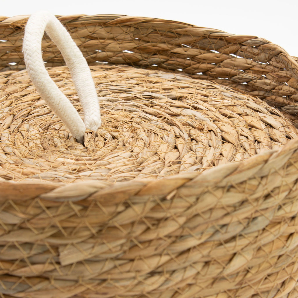 Seagrass & Cotton Round Baskets with Lids - Natural - Set of 3